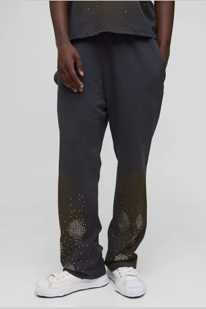 Boohoo Mens Relaxed Fit Washed Rhinestone Sweatpants