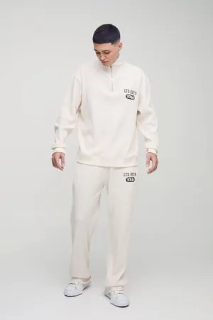 Boohoo Mens Oversized Funnel Neck and Relaxed Sweatpants Waffle Jacquard Tracksuit