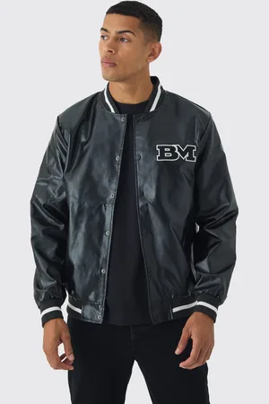 Boohoo Mens PU Badge Varsity Jacket In
