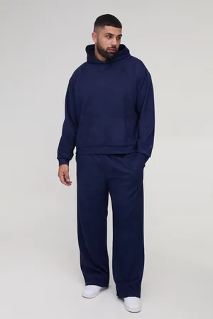 Boohoo Mens Plus Oversized Boxy Hooded Faux Suede Relaxed Tracksuit