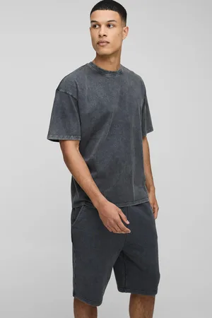 Boohoo Mens Tall Oversized Acid Wash T-Shirt & Short Set