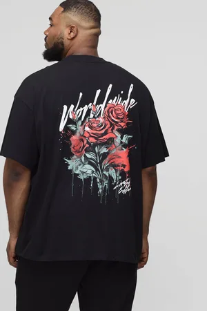 Boohoo Mens Plus Oversized Extended Neck Worldwide Floral Print T-Shirt