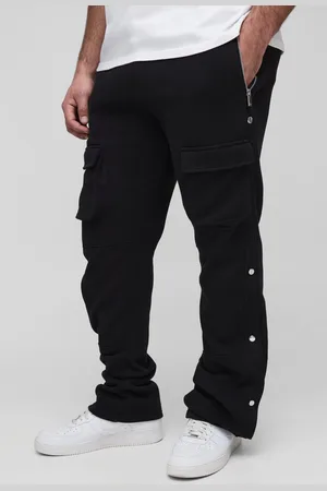 Boohoo Mens Plus Slim Stacked Flared Popper Detail Sweatpants