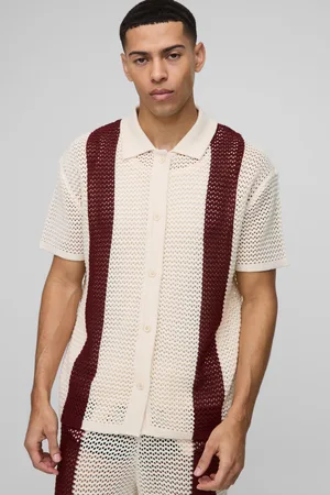 Boohoo Mens Boxy Fit Open Stitch Stripe Knitted Shirt