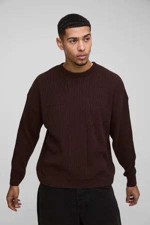 Boohoo Mens Relaxed Fit Ribbed Cross Crew Neck Knitted Sweater