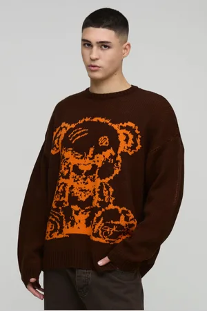 Boohoo Mens Oversized Teddy Graphic Knitted Sweater