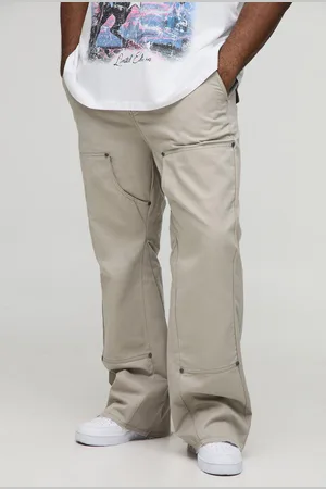 Boohoo Mens Plus Slim Fit Washed Raw Hem Carpenter Flared Pants