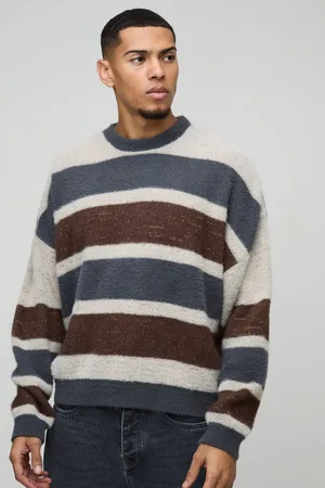Boohoo Mens Boxy Brushed Stripe Knitted Sweater