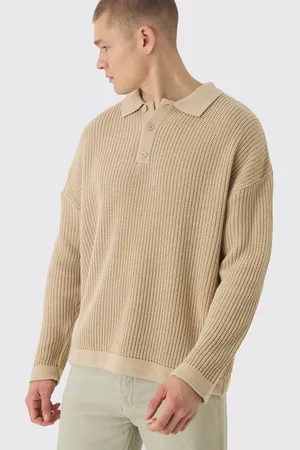 Boohoo Mens Oversized Boxy Chunky Knit Polo Sweater