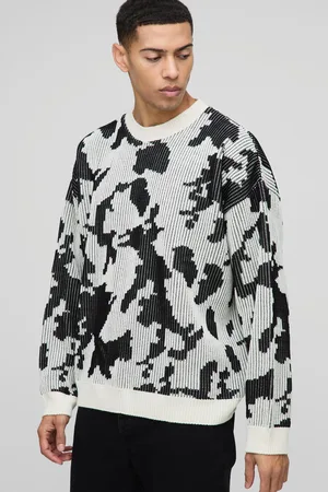 Boohoo Mens Oversized Camo Jacquard Knitted Sweater