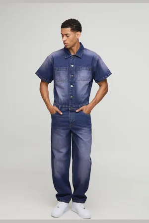 Boohoo Mens Short Sleeve Relaxed Tinted Denim Boilersuit