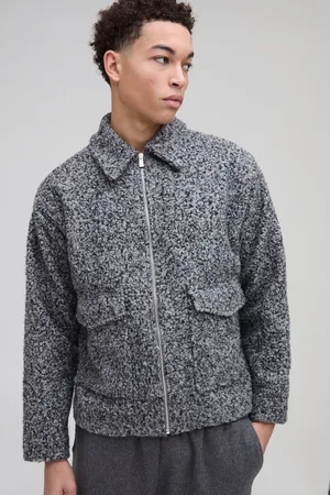 Boohoo Mens Oversized Boxy Boucle Harrington Jacket