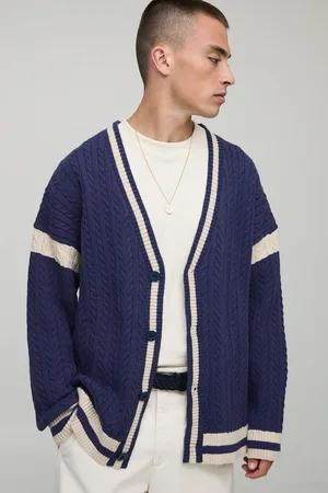 Boohoo Mens Oversized Drop Shoulder Boucle Twisted Knitted Cardigan