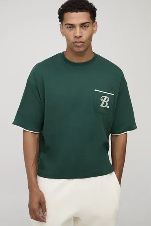 Boohoo Mens Oversized Boxy Interlock B Scroll Embroidered Piping T-Shirt