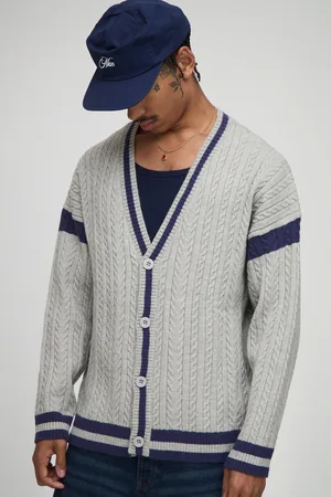 Boohoo Mens Oversized Drop Shoulder Boucle Twisted Knitted Cardigan