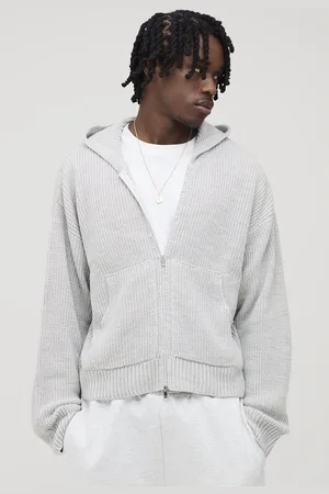 Boohoo Mens Tall Boxy Fit Ribbed Knitted Hoodie