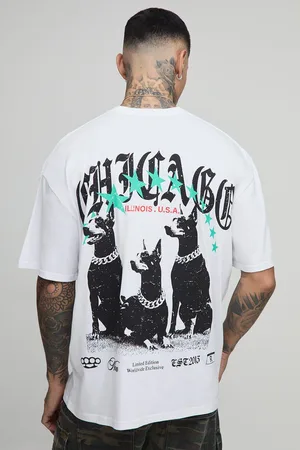 Boohoo Mens Tall Oversized Chicago Doberman Print T-Shirt