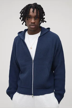 Boohoo Mens Tall Boxy Fit Ribbed Knitted Hoodie