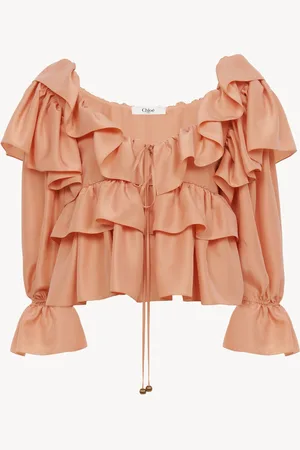 Chloé Cropped ruffle top in washed silk poplin Size 4 100% Silk