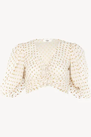 Chloé Fluid cropped top in silk jacquard & lurex Size 6 100% Silk
