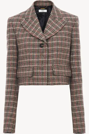 Chloé Cropped Spencer jacket in houndstooth wool Size 6 100% Wool, Horn Bubalus Bubalis, Farmed, COO India