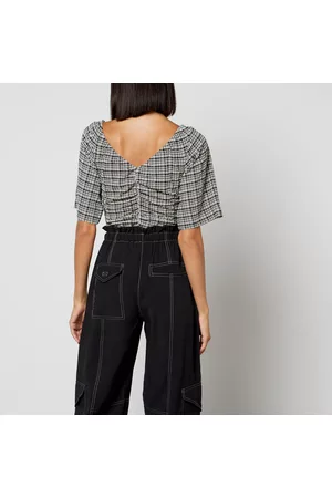 Ganni Checked Stretch-Seersucker Blouse