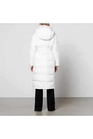 YVES SALOMON Women Jackets - Women's Long Belted Hooded Down Jacket With Cashmere Goat Collar