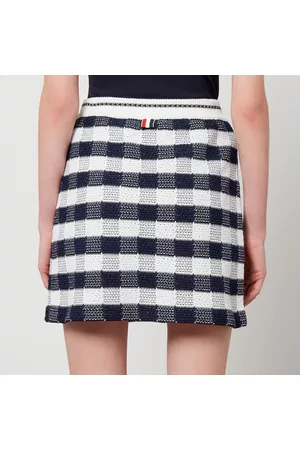Thom Browne Women Mini Skirts - Side-Pleat Checked Cotton-Blend Jacquard Mini Skirt