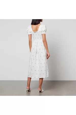 Sleeper Women Printed Dresses - Belle Floral-Print Shirred Linen Dress