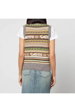 Ganni Women Tank Tops - Logo Wool-Blend Intarsia Cropped Vest