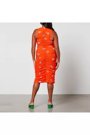 Ganni Women Ruched Midi Dresses - Ruched Stretch-Recycled Nylon Midi Dress