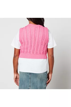 Ganni Women Tank Tops - Cropped Logo Jacquard-Knit Vest