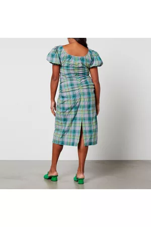Ganni Women Midi Dresses - Checked Cotton-Blend Seersucker Midi Dress