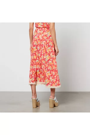RIXO London Women Printed Skirts - Sibilla Floral-Print Satin Midi Skirt