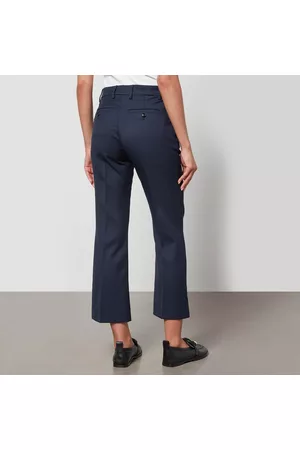 Ami Women Wide Leg Pants - Cropped Twill Flared Trousers