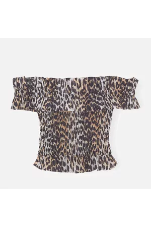 Ganni Women Strapless Tops - Leopard-Print TENCEL Off-The-Shoulder Top