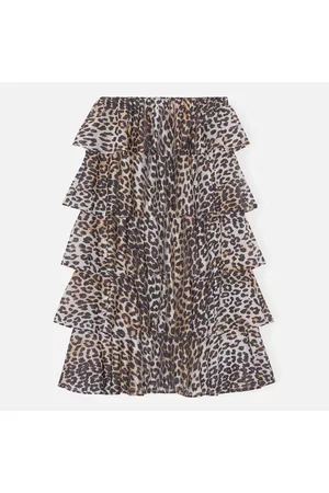 Ganni Women Printed Skirts - Leopard-Print TENCEL-Blend Tiered Midi Skirt
