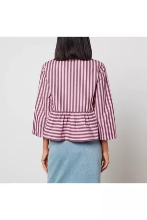 Ganni Women Blouses - Stripe Striped Organic Cotton Peplum Blouse