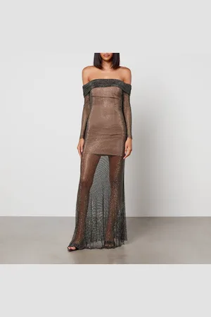 Self-Portrait Rhinestone-Embellished Macramé Maxi Dress - UK 10/US 6