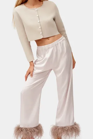 Sleeper S Party Pyjamas Feather-Trimmed Satin Lounge Trousers - XS