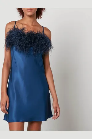 Sleeper Boheme Feather-Trimmed Satin Mini Dress - XS
