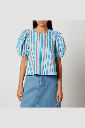 Ganni Striped Cotton Open-Back Blouse - EU 36/UK 8