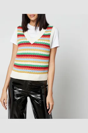 KITRI Winona Striped Crocheted Cotton-Blend Vest - XS