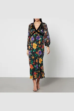 RIXO London Ayla Floral-Print Chiffon Midi Dress - UK 6