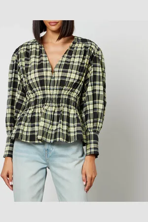 Ganni Checked Organic Cotton-Blend Seersucker Blouse - EU 36/UK 8