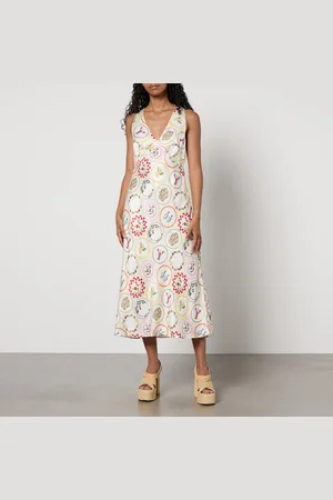 KITRI Claire Vintage Plates Satin Slip Dress - UK 12