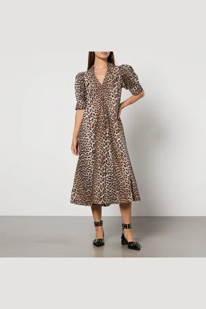 Ganni Leopard-Print Cotton-Poplin Maxi Dress - EU 36/UK 8