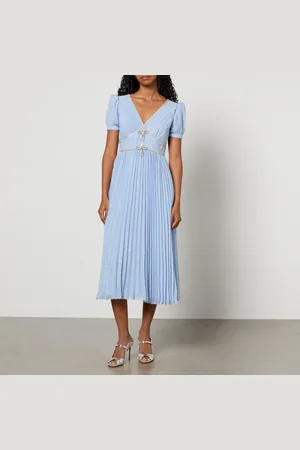 Self-Portrait Fil-Coupe Pleated Chiffon Midi Dress - UK 6
