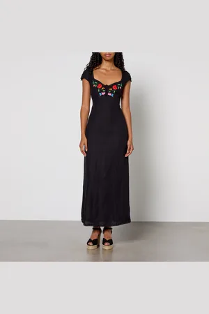 RIXO London Tahlee Linen-Blend Midi Dress - UK 6