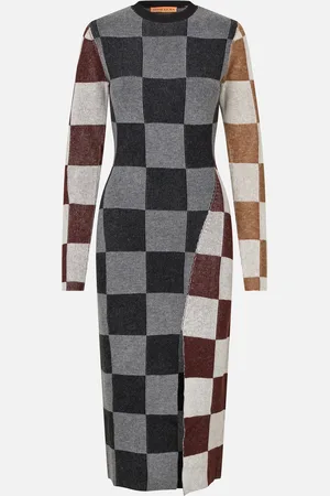 STINE GOYA Checkered Knitted Midi Dress - L